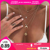 RAVIMOUR 19Style Boho Necklaces for Women Vintage Gold Silver Chain Long Moon Statement Necklace Pendant Bohemian Choker Jewelry